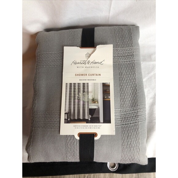 Square Pattern Shower Curtain Washed Gray - Hearth & Hand with Magnolia NEW!! - Picture 4 of 7